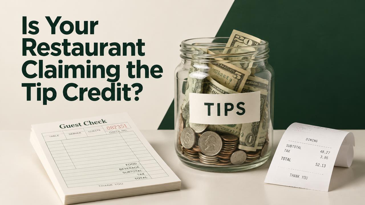 A stack of credit card receipts and cash tips on the counter of a busy restaurant kitchen.